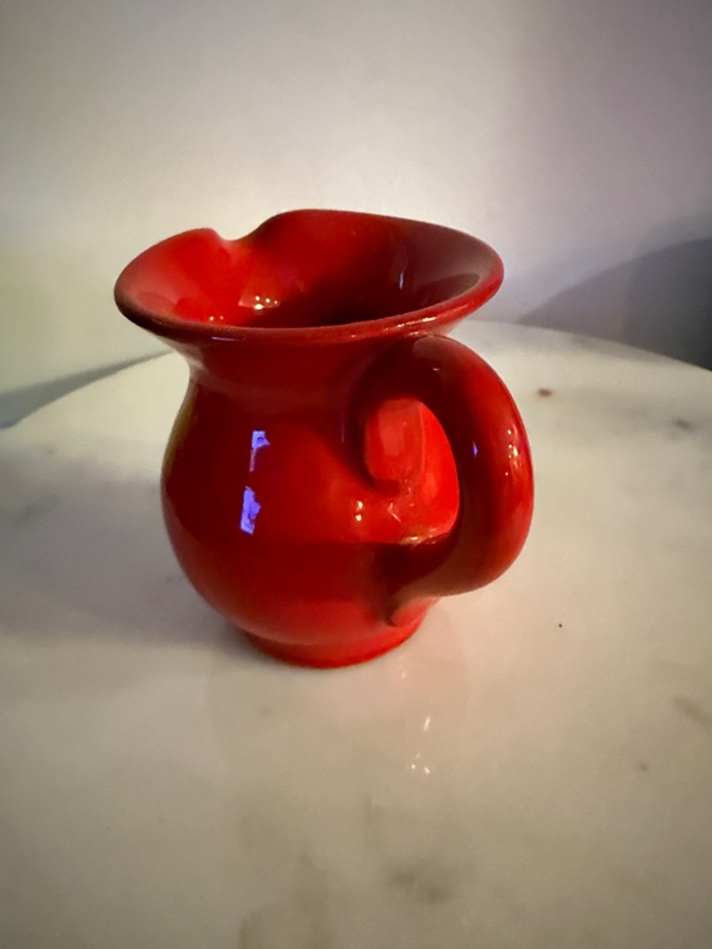 Glossy Red Ceramic Pitcher with Signed Base Italy is written on bottom - Picture 10 of 17
